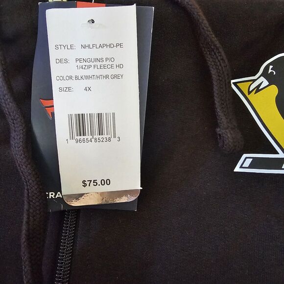 Fanatics NHL Pittsburgh Penguins 1/4 Zip Pullover Hoodie Sweatshirt New Mens 4X - Picture 2 of 2